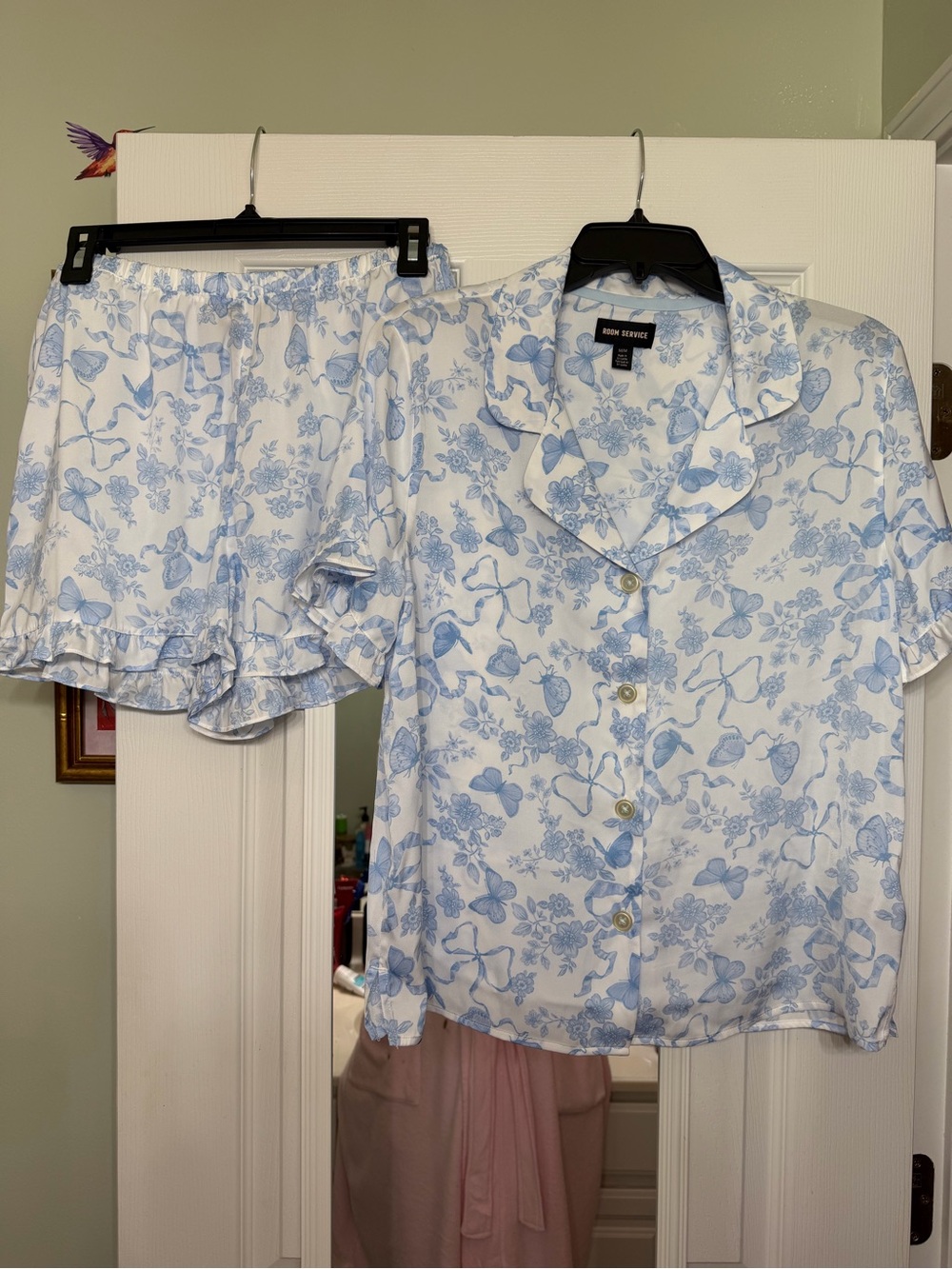 Nia Short Woven PJ Set in Butterflies & Bows by Room Service NWOT